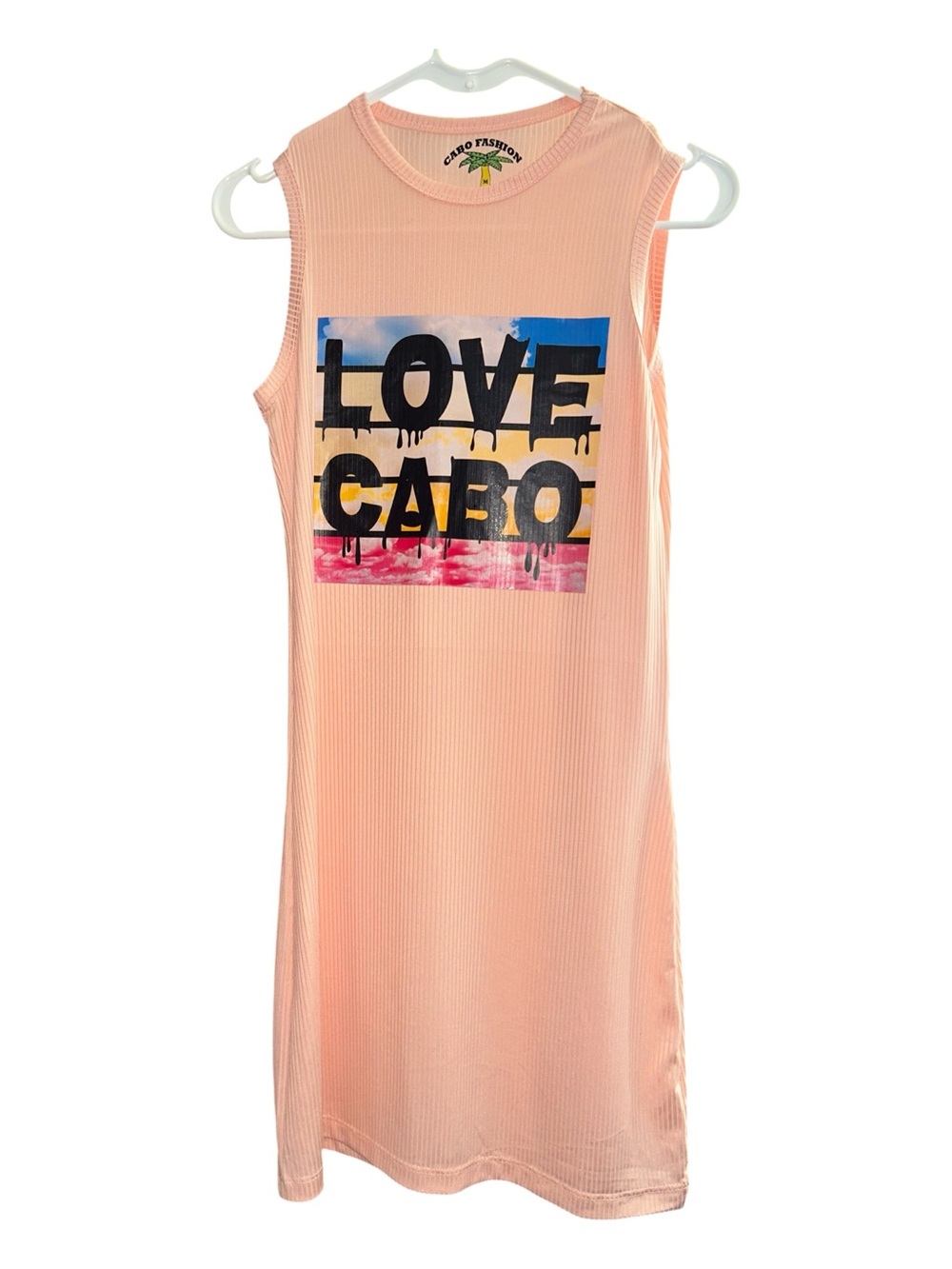 Women’s Peach Ribbed Tank Dress with 'LOVE CABO' Graphic